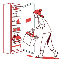 Woman Unpacking Groceries into Refrigerator