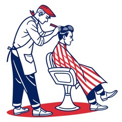 Barber Giving Haircut to Man in Barbershop Illustration