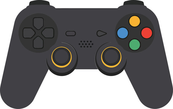 Black gaming controller with colorful buttons and ergonomic design for video game enthusiasts and players