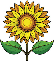 A stylized, colorful illustration of a sunflower.