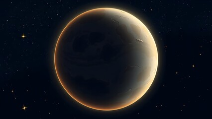 Space background with place for text. Surface of the planet with craters. Space decoration for your design. Stars and comets on dark background.
