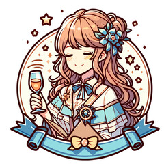 Obraz premium Young woman holding a glass of drink and smiling with stars 