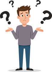 Confused cartoon man with shrug gesture