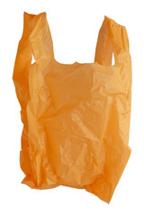 orange plastic used bag crumpled crease on transparent background