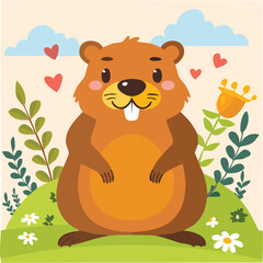 Fototapeta premium Cute groundhog flat vector