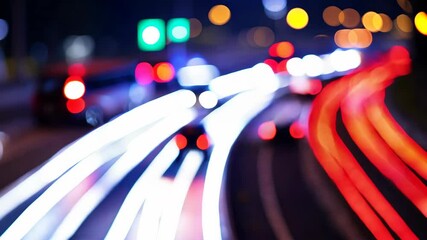 night highway traffic with blurred motion light trails in urban city - Powered by Adobe