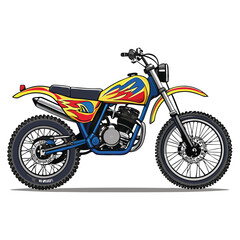 Obraz premium Vintage 1980s dirt bike with striking flame decals and decorative bolt details.