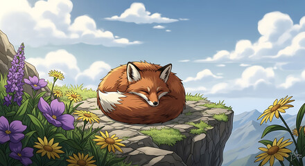 Fox Nap on Mountain Peak