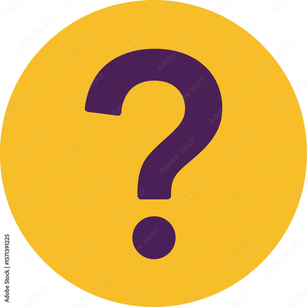 Aufkleber question mark icon on yellow circle symbolizing inquiry and uncertainty in simple design