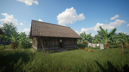 Fototapeta premium old house in the rice fields