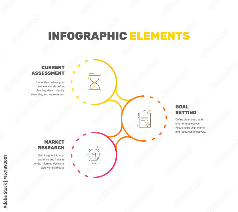 Poster Vector line template circle infographics. Business concept with 3 options and labels. Three steps for diagrams, flowchart, timeline