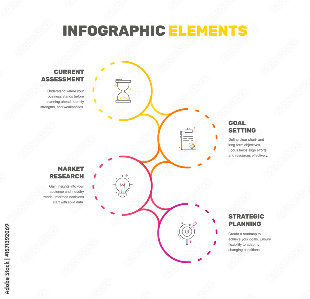 Poster vector line template circle infographics. business concept with 4 options and labels. four steps for