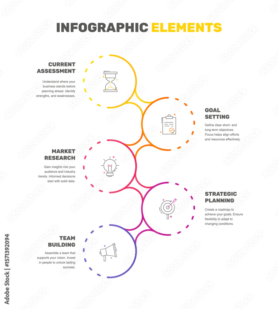 Poster vector line template circle infographics. business concept with 5 options and labels. five steps for