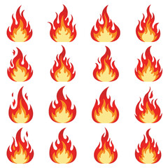 A collection of illustrated flames in various styles. 