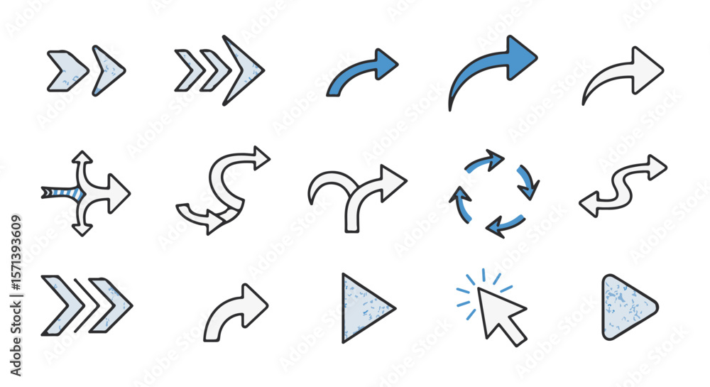 Poster arrows vector set on light background, featuring various designs and styles.