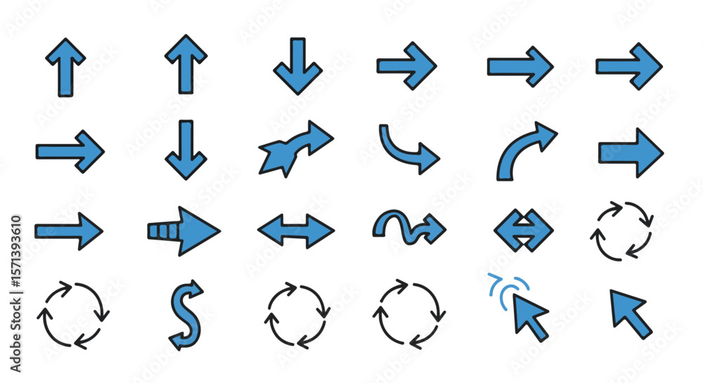 Poster collection of various direction arrows with different shapes and designs.