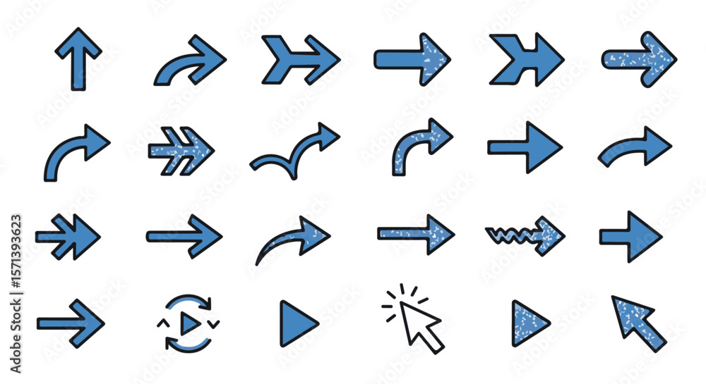 Poster a collection of different directional arrows in a clean blue color, perfect for various design eleme