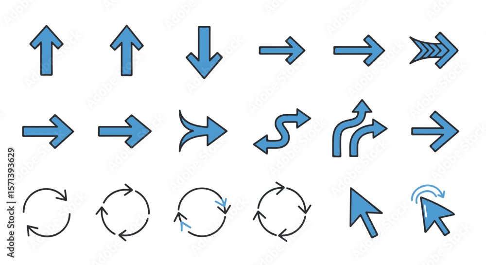 Poster a diverse set of blue arrows and circular pointers showcasing direction and choices.