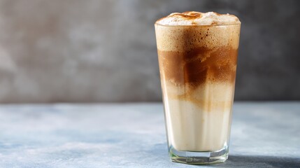 Creamy date milkshake in a tall glass with frothy texture brown and white layers fully isolated image 