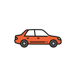 An orange car in a side view. 