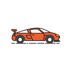 Illustration of a sleek orange sports car with a spoiler.