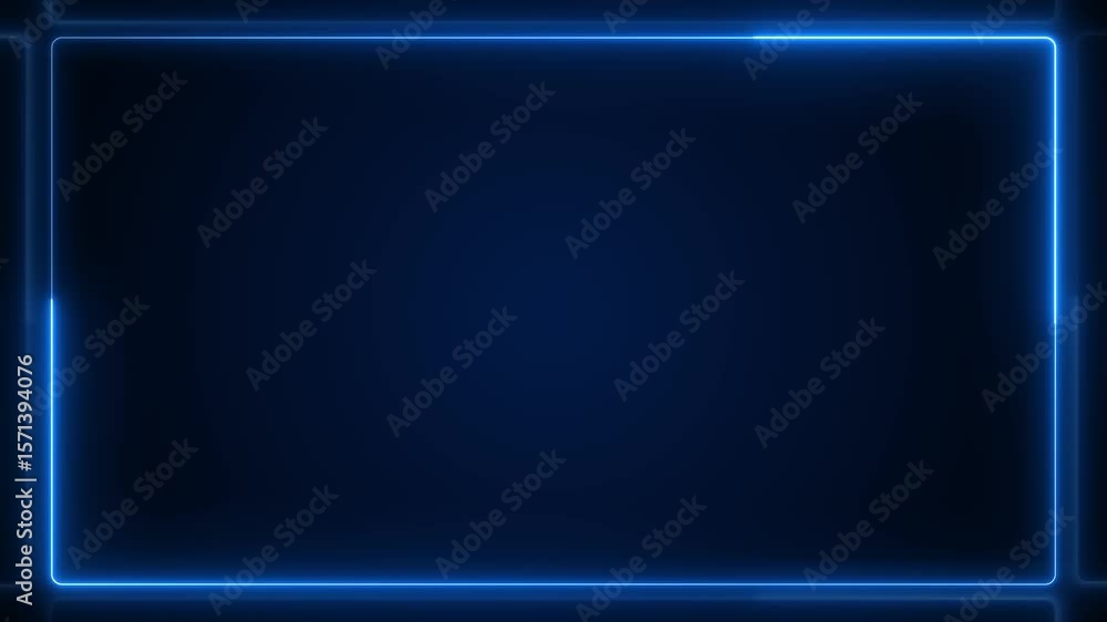 Poster blue glowing rectangular frame. light rectangle border frame animation. rectangle border purple shin