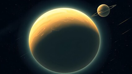 Space background with place for text. Surface of the planet with craters. Space decoration for your design. Stars and comets on dark background.