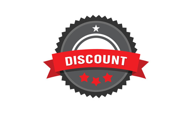 Red ribbon discount badge with stars and star emblem