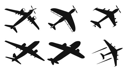 Silhouette illustration of various airplane designs, showcasing different aircraft types.