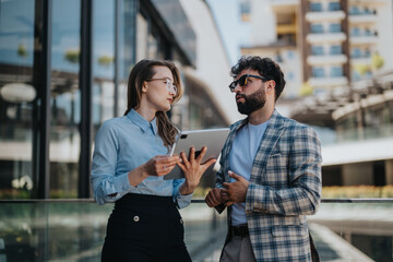 Professional dialogue between diverse entrepreneurs emphasizing collaboration, technology, and...