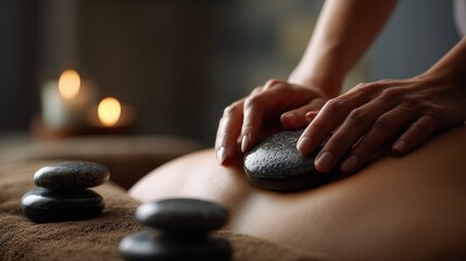 Relaxing Hot Stone Massage Therapy Wellness Spa Treatment Close Up