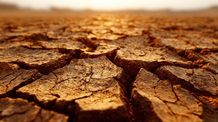 Obraz premium Close up view of cracked dry earth during drought arid climate texture background