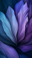 Deep blue and purple futuristic magic plant background with layered abstract leaves