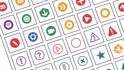 Collection of colorful, outlined icons representing various actions and functions.