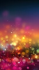 Obraz premium A vibrant, colorful bokeh background featuring glowing orbs in pink, yellow, orange, and purple hues with a dark gradient backdrop.