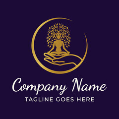 Holistic Wellness and Harmony A Serene Yoga Logo Design Embodying Balance and Spiritual Growth with Elegant Golden Accents