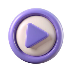Modern 3d play button icon with purple and cream colors on white background