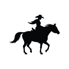 a cowgirl riding a horse silhouette vector art illustration