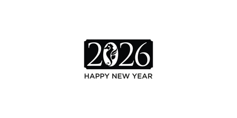 Happy new year and horse logo combination design vector