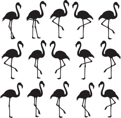 Flamingo silhouettes set isolated on white background vector