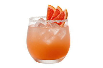 Paloma Cocktail with Ice and Grapefruit Wedges on Transparent Background