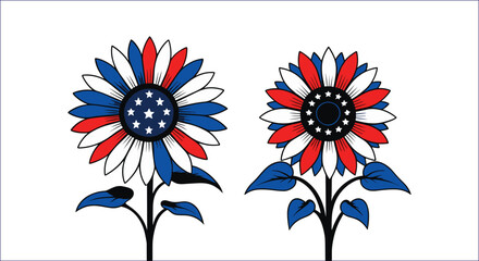 Patriotic Sunflower With American Flag Colors Isolated On White Background Design