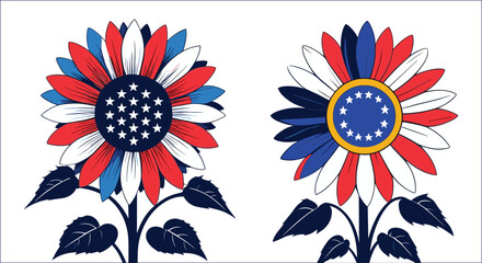 Patriotic Sunflowers Usa And Eu Flags Symbolism Red White Blue Design