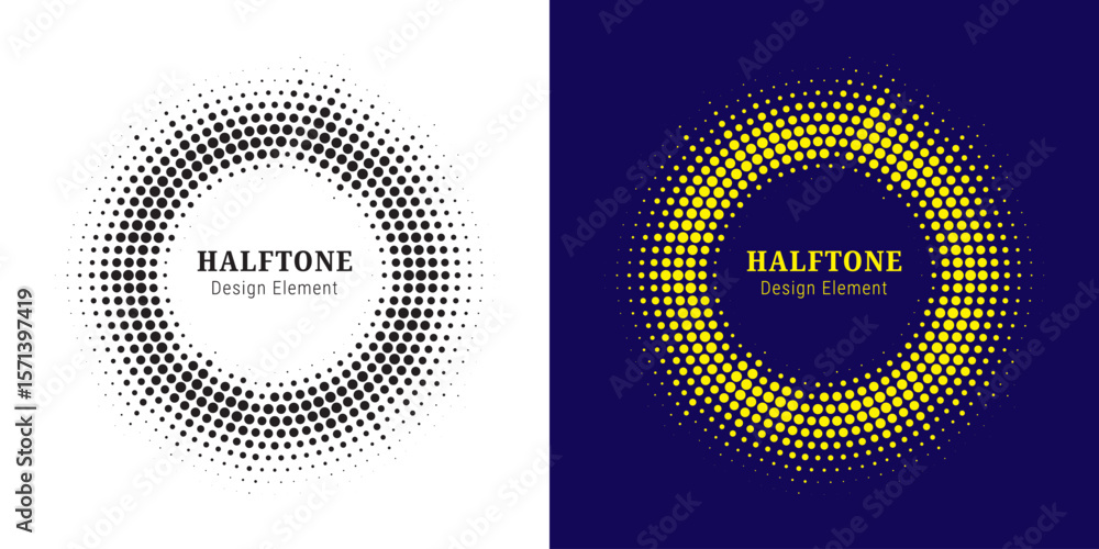 Poster set of black halftone grunge circle. vector modern dots halftone arts. halftone circle frame backgro