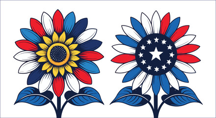 Patriotic Sunflower Vector Illustration With American Flag Colors And Star Design