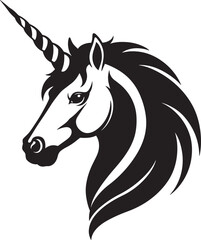 Unicorn head black and white vector illustration
