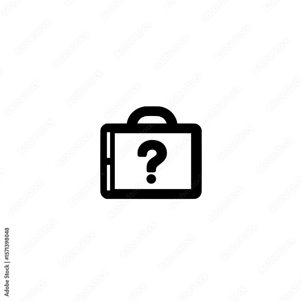 Poster question mark icon inside briefcase representing business inquiry support problem solving and assist