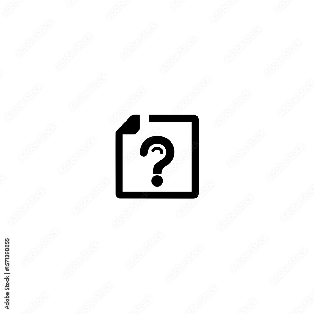 Poster text file icon with question mark representing document inquiry help support or uncertain informatio