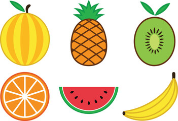 Summer Fruits Collection Fresh Seasonal Tropical and Juicy Fruits Set. Colorful Summer Fruits Collection with Exotic and Refreshing Fruit Designs. Assorted Summer Fruits Collection Healthy Organic