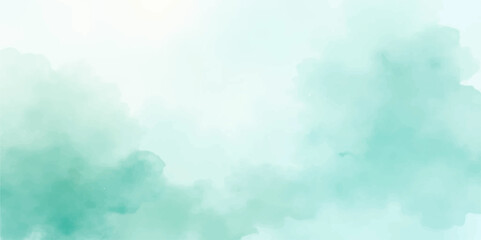 Abstract watercolour blue sky with fluffy white clouds, a bright and beautiful summer day